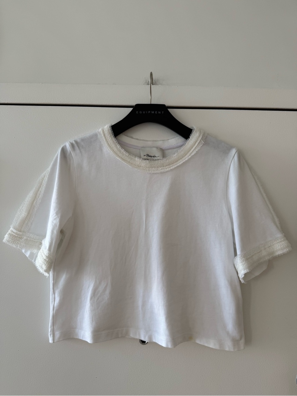 3.1 Phillip Lim White Short-Sleeve Crop Tee with Trim